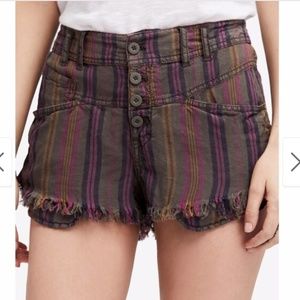 Free People Striped Button Fly Frayed Hem Shorts